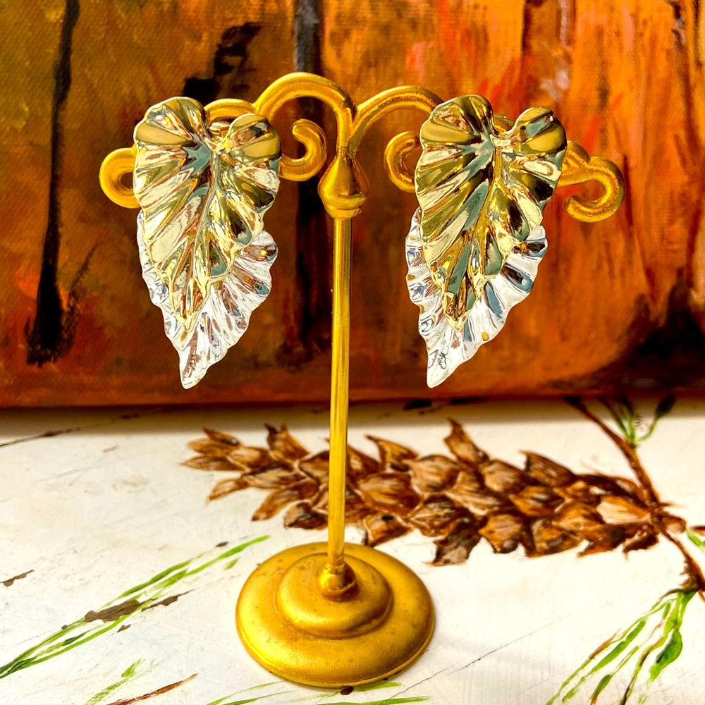 VTG-inspired gold/silver leaf clip-on earrings